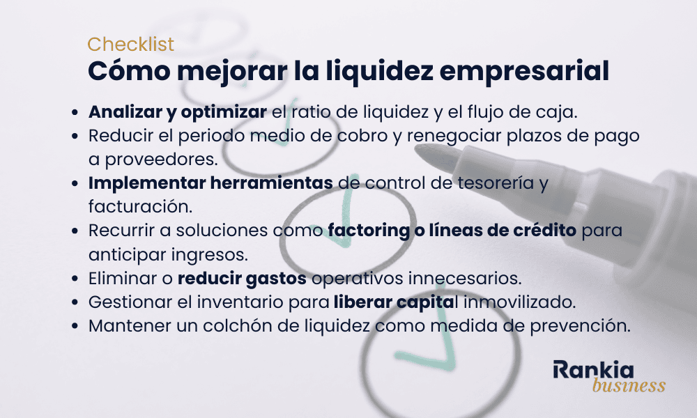 Checklist de pasos y estrategias para mejorar la liquidez empresarial