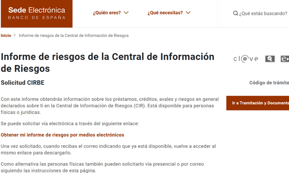 Solicitud del informe CIRBE del Banco de España para conocer los riesgos y créditos declarados