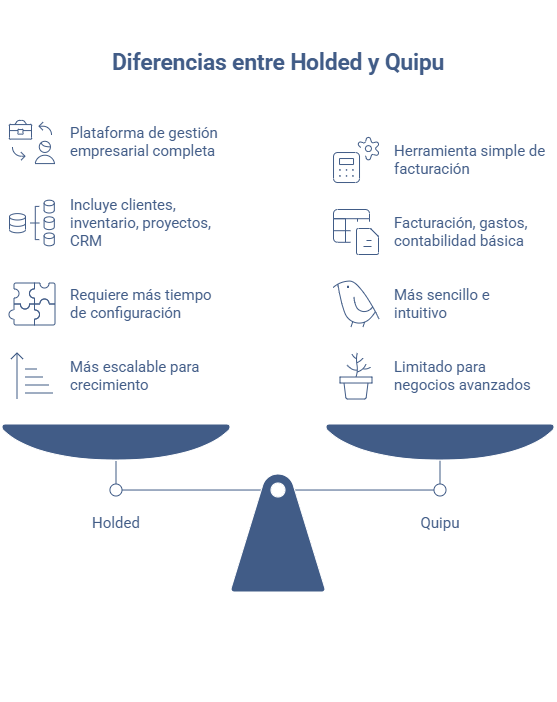 Diferencias entre Holded y Quipu en software de facturación para autónomos y pymes