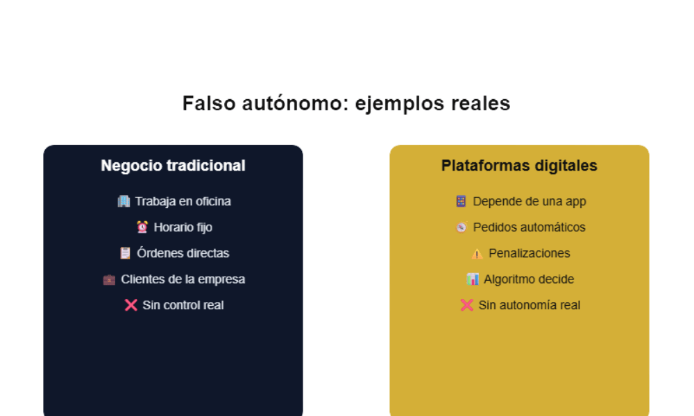 Tabla comparativa de dos situaciones de falso autónomo