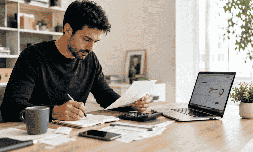 Autónomo calculando cuánto tiene que facturar para ganar 3000 euros al mes