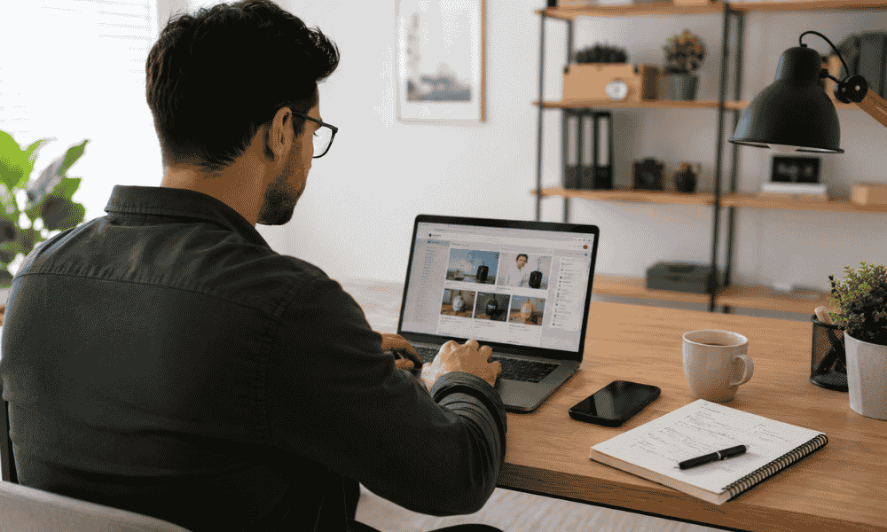 Emprendedor configurando una tienda online desde su ordenador portátil.