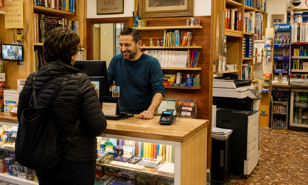 Software TPV para papelería cobrando a un cliente en el mostrador