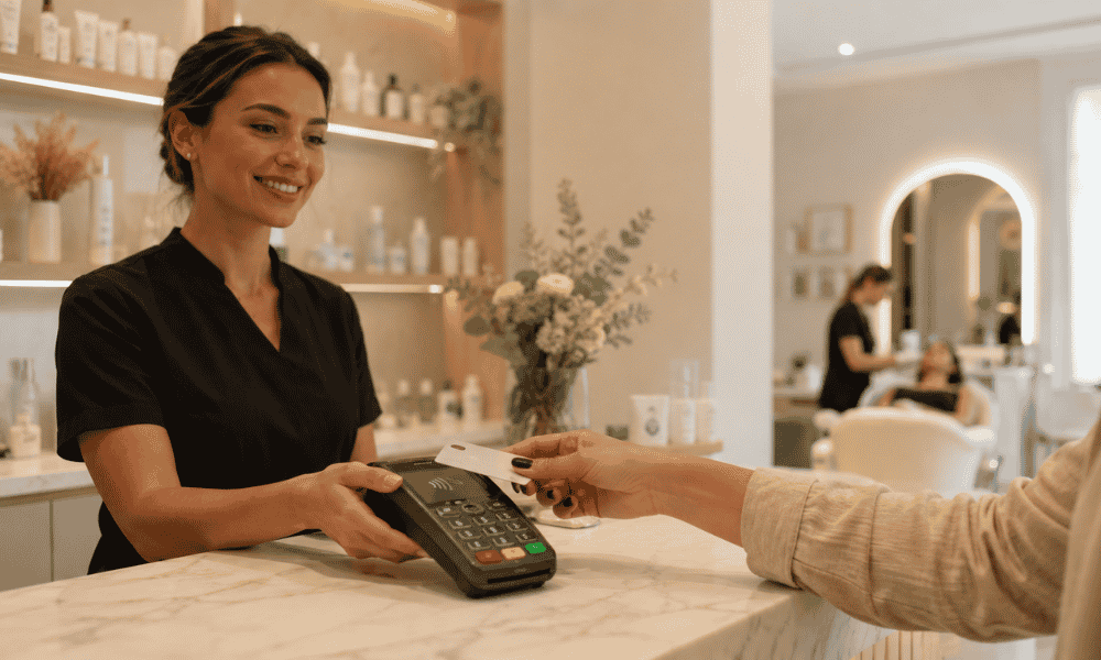 Datáfono para centro de estética utilizado para pagos con tarjeta de clientes