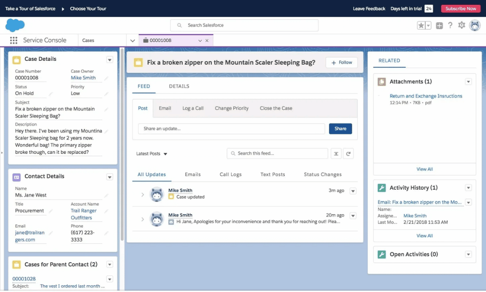 Interfaz de Salesforce Service Cloud para gestionar casos de clientes