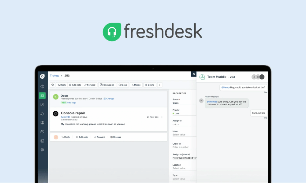 Interfaz de Freshdesk para gestionar tickets de soporte