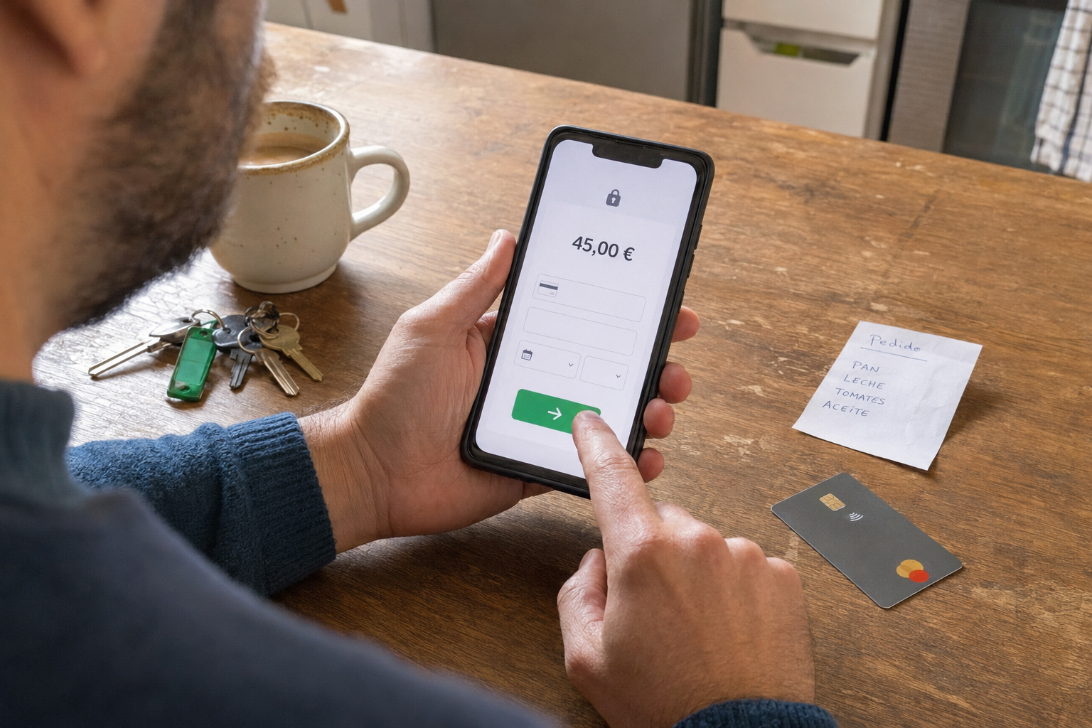 Cliente realizando un pago mediante un enlace de pago desde su teléfono móvil.
