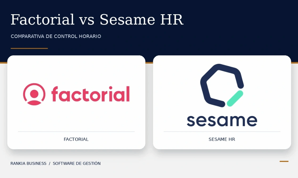 Logos de Factorial y Sesame HR enfrentados en una comparativa de control horario.