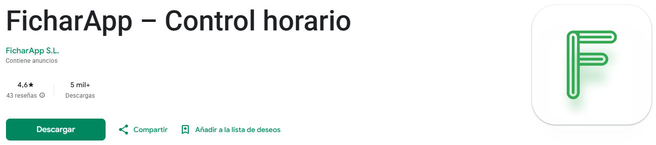 Opiniones de FicharApp en Google Play: 4,6 sobre 5 y 43 reseñas.