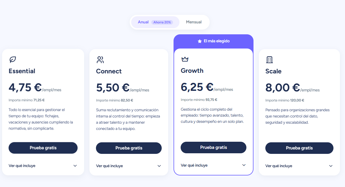 Planes y precios de Sesame HR para control horario