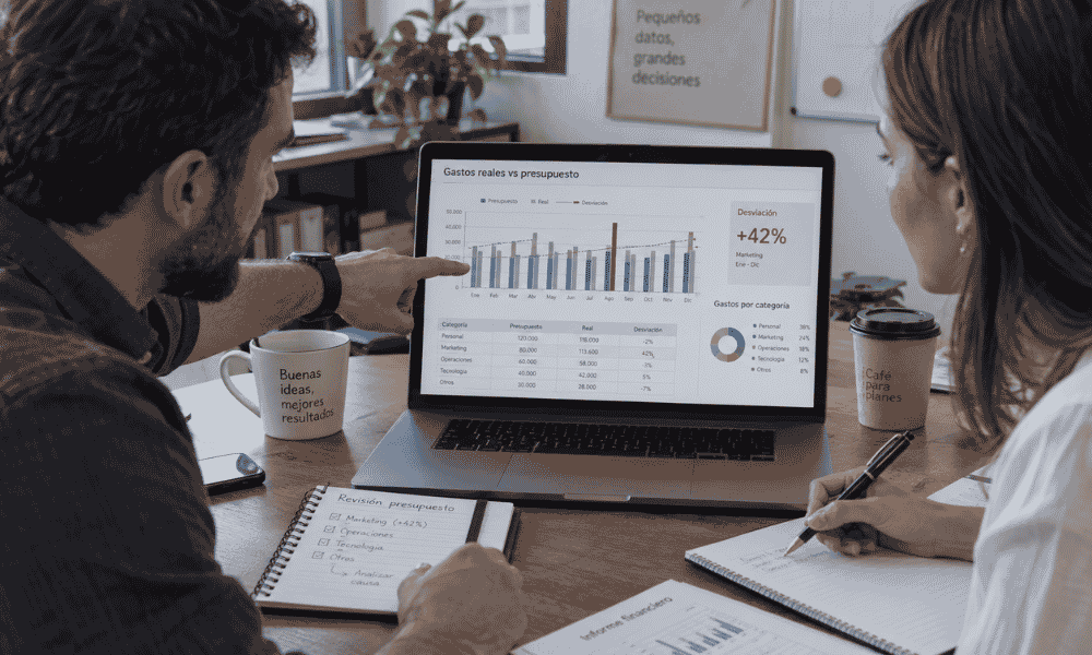 Profesional automatizando un informe financiero con inteligencia artificial