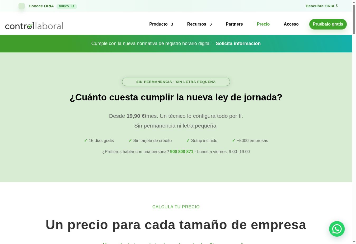 Precio de Control Laboral desde 19,90 € al mes