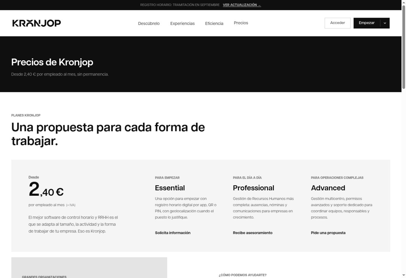 Tarifas de Control del Horario por número de empleados