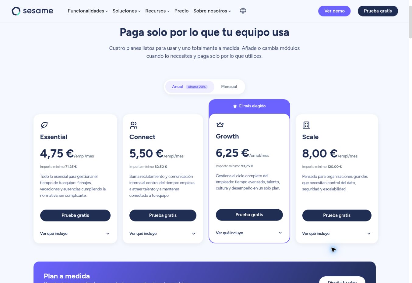 Planes de Sesame HR desde 4,75 € por empleado al mes