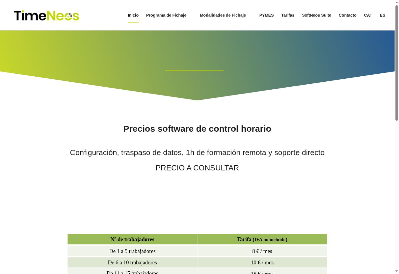 Precios de Timeneos desde 8 € al mes para cinco trabajadores